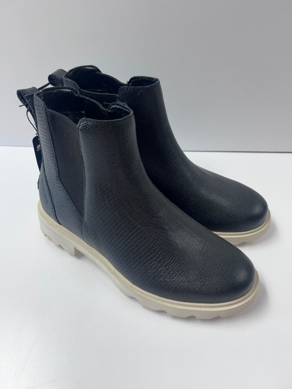 New Sorel Lennox Chelsea Boot Womens 10 Black Chalk Waterproof Leather Ankle